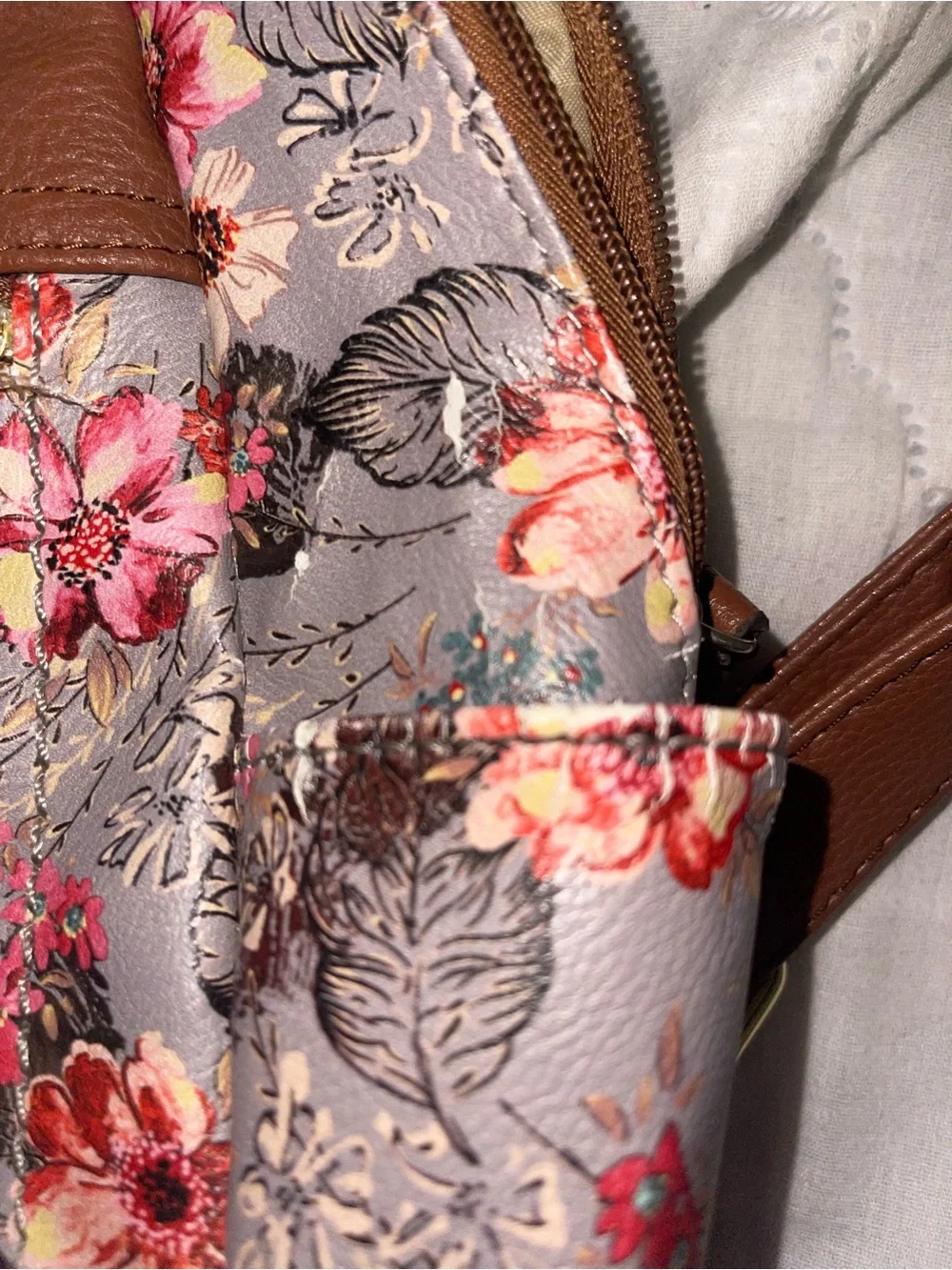Floral Brown Accent Backpack - Women Bags